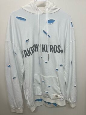 Takeshy Kurosawa white hoodie with blue distressed details - Men